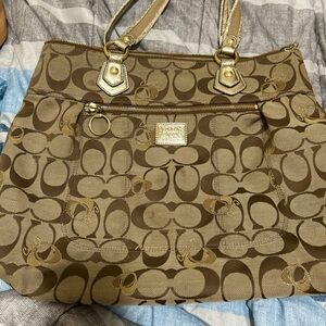 Coach Tan and Brown Signature Canvas Tote